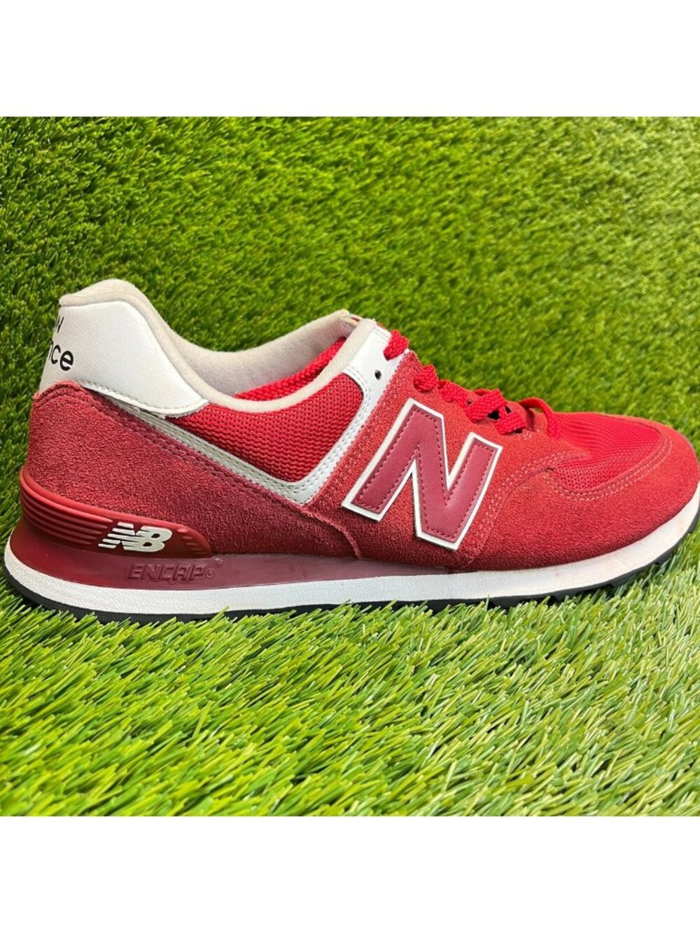New Balance 574 Classic Mens Size 13 Red White Athletic Running Shoes Sneakers